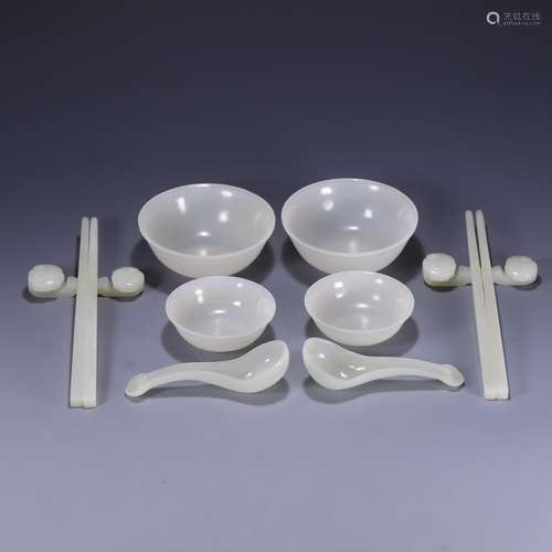 Hetian jade a set of tableware, size: large bowl of 10 * * 4...