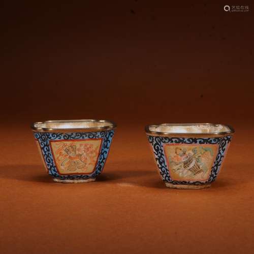 dark colored enamel the eight immortals grain cupSize: 4.7 *...