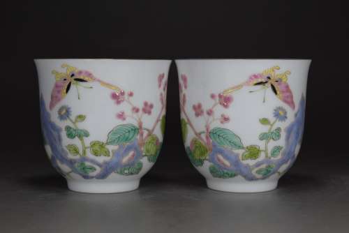 Pastel colour butterfly love chrysanthemum grain bell cup of...