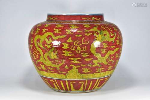 Big red glaze add YunLongWen cans25 cm high 35 cm in diamete...