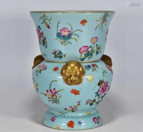 Powder blue glaze gold add plants and insects grain heap car...