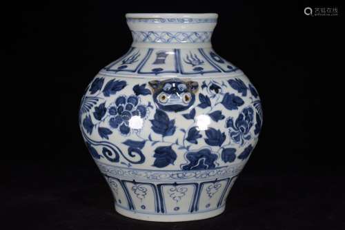 Blue and white chicken in lotus carving decorative pattern o...