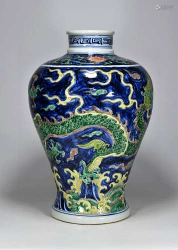 Blue and white add lotus flower dragon plum bottle41 cm high...
