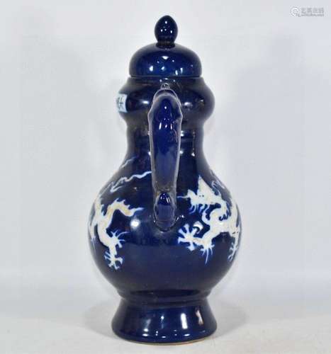 Big ji blue glaze Pope carved dragon ewer24 cm high 18 centi...