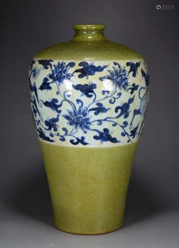 Green glaze flux window blue and white lotus flower kylin gr...