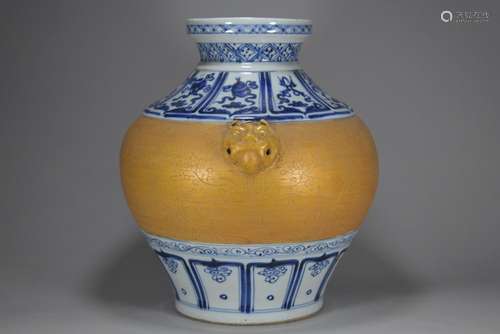 Blue and white sweet wen tong window golden glaze sculpture ...