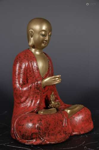 Ruby red glaze gold statue of earth treasure bodhisattva28 c...