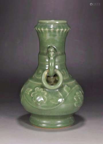 Plum green glaze carving flower grain double ears23 cm diame...