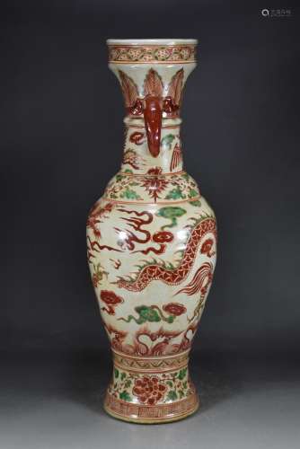 Big genghis khan red and green colored glaze longfeng grain ...