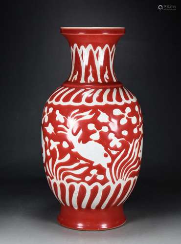 Red glaze pu white fish pattern design35 cm high 18 centimet...