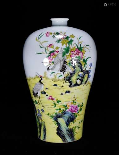 Colored enamel peony cranes grain mei bottle32 cm diameter 2...