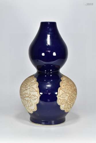 Ji blue glaze Pope carved glaze double window carved phoenix...