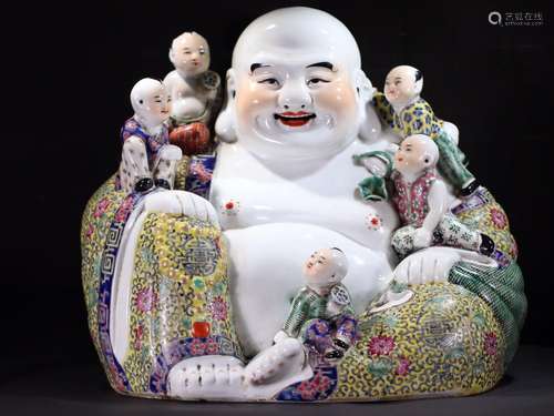 Late yellow glaze enamel abital smiling Buddha maitreya furn...