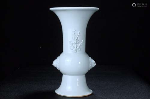 Dehua white glaze, the plum flower grain lion ear vase with ...