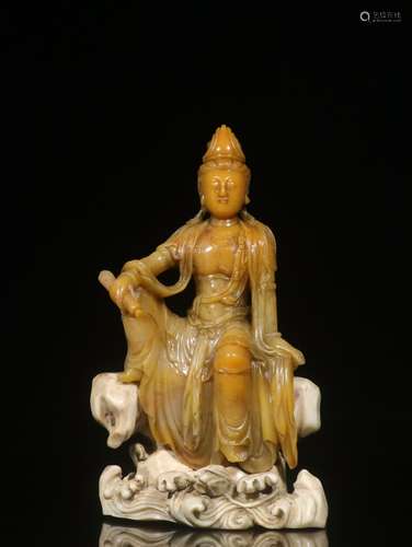 .Shou field-yellow stone hand carved guanyin cave furnishing...