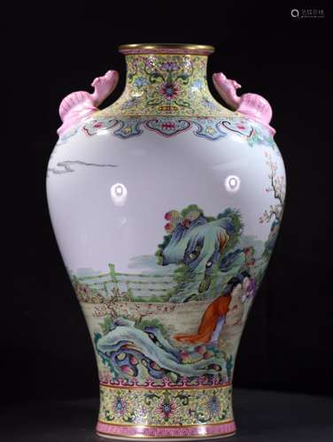 - the principal stories of colored enamel vase with a double...