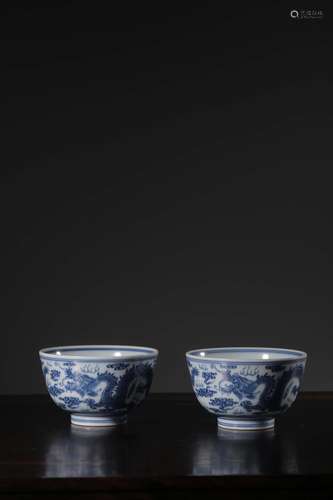 "" blue and white porcelain dragon cup a coupleSiz...