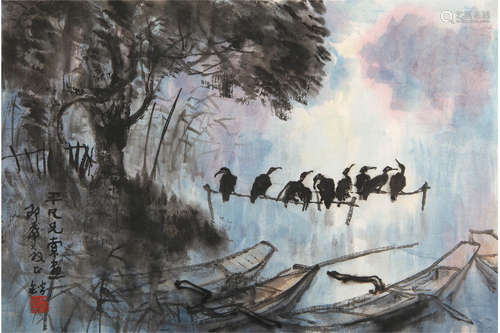 林锴（1924-2006）画作《河畔小憩》 现代 纸本软片 一幅