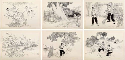 高宝生（1944-）《小英雄雨来》连环画原稿 建国后 纸本 六幅