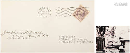 约瑟夫·史迪威（1883-1946）签名封及照片 1944年 纸本 一张
