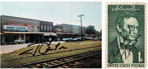 尼克松（1913-1994）签名邮票、吉米·卡特签名明信片 现代 纸本 两张