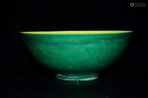 Flowering dark hand-cut green glaze thin foetus bowl of 8 * ...