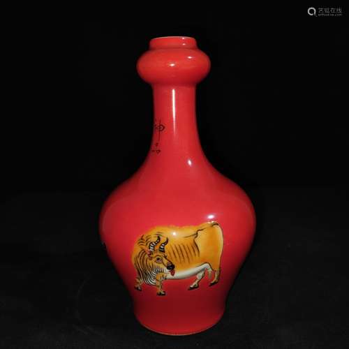 , red glaze cattle garlic bottle, can only sell