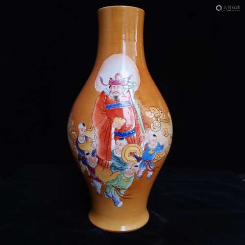 Olive jar, orange 秞 hand-painted pastel god of wealth, can ...