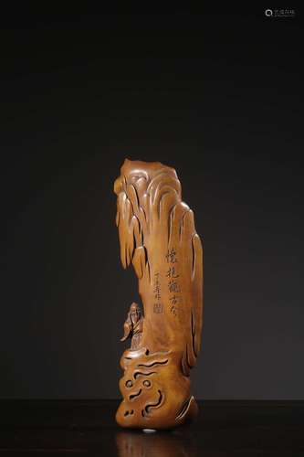 Boxwood carving panasonic elder arm pavilionSize: 25.7 cm lo...