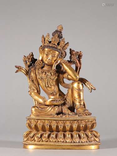 Copper and gold guanyin statuesSpecification: high 20.5 14.3...