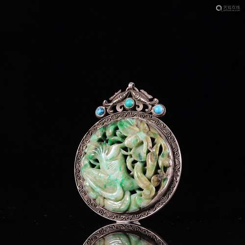 The old silver inlaid jade pendantSpecification: high 7.6 wi...