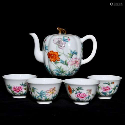 Pastel corn poppy flower grain tea set, 11.5 cm high 16 cm i...