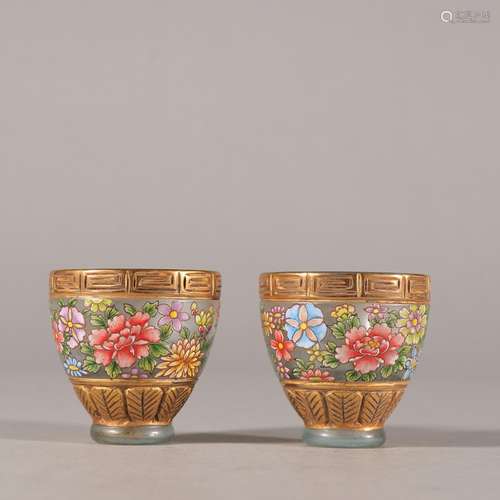 Old coloured glaze colour flower grain cup a coupleSpecifica...