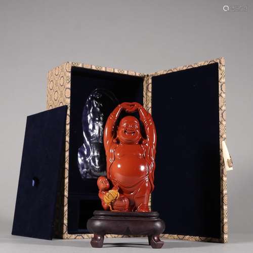 Cinnabar red shoushan stone the lad play maitreya furnishing...