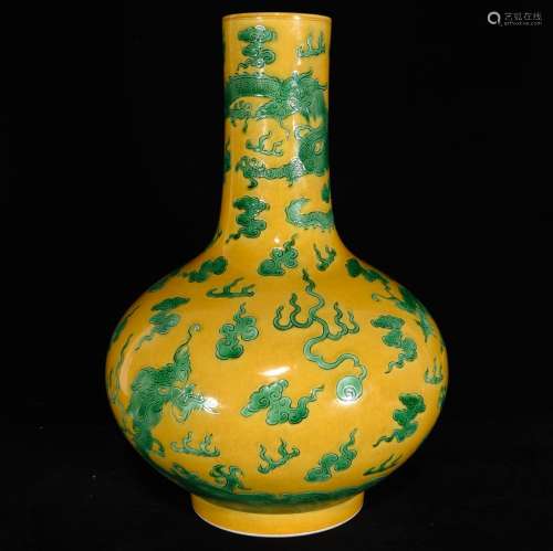 Yellow glaze green dragon grain bottle, 34 x 24,