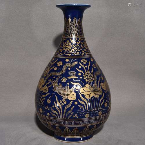 fish and algae grain blue glaze okho spring bottle, 33 by 18...