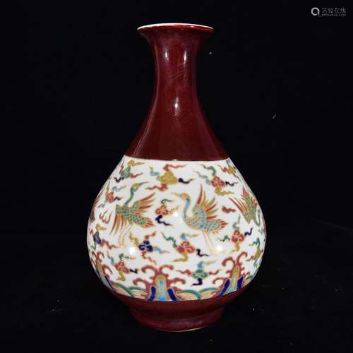 Red glaze five cloud crane grain okho spring bottle, 32.5 x ...