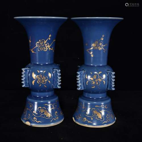 Blue glaze colour stripes flower vase with flowers, 18.5 x 9...