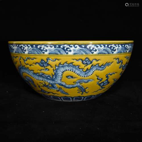 Yellow glaze blue dragon bowls, 12 x 27,