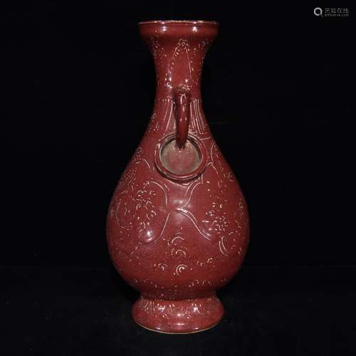 Dark red glaze carving characters story lines double ears, 3...