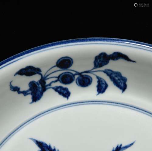 Blue and white three fruit tray, 7.7 x 45,