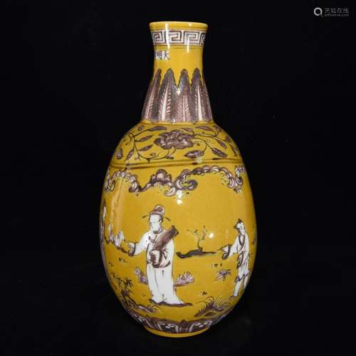 Yellow glaze youligong character story lines on bottles, 31....