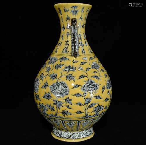 Blue and white flower grain yellow glaze double ears, 33 x 2...