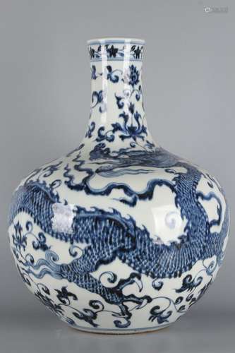 Xuan xuan denian - blue and white dragon in lotus flower tre...