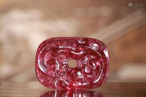 : peach tourmaline carved therefore jade dragon coinMaterial...