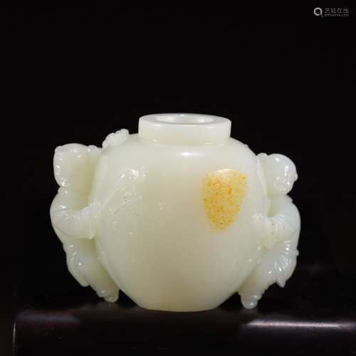 Hetian jade merrily merrily the lad canister5.4 cm high. 7 c...