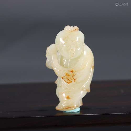 Boy: hetian jade "luck"Size: 6 cm long, 3.3 cm wid...