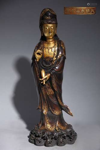 Precision casting copper gold water guanyin stands resembleH...