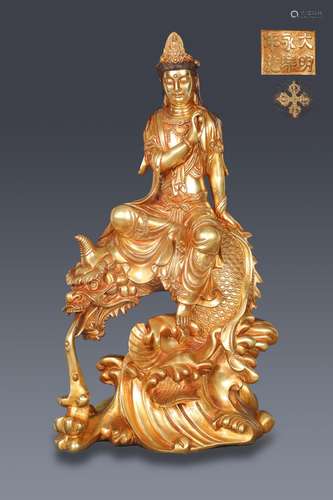 Precision casting copper foetus gold ride a dragon guanyin s...