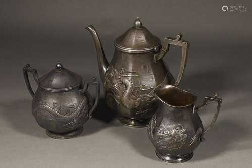 , a set of silver dragon pot of three itemsSpecification: le...